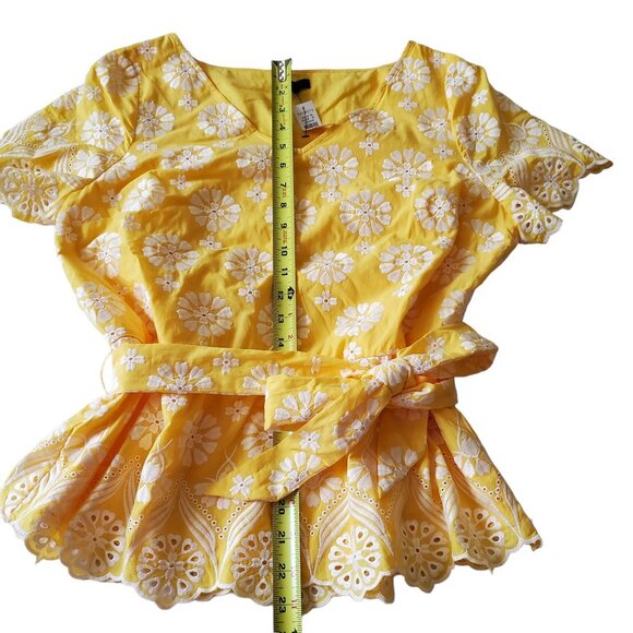 Talbots Yellow Floral Eyelet Embroidered Belted Peplum Top NWT 14P - Picture 10 of 16